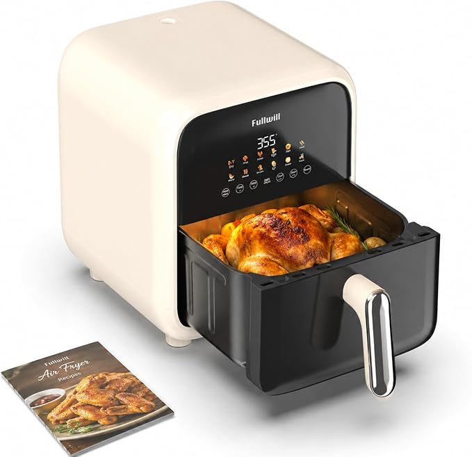 Fullwill Air Fryer with Visible Window, 7.5QT,12-in-1 Multi-Function Air Fry,Roast,Bake, Dehydrate, Fries,Nonstick and Dishwasher-Safe Basket,Family&friends Party,1700W,White