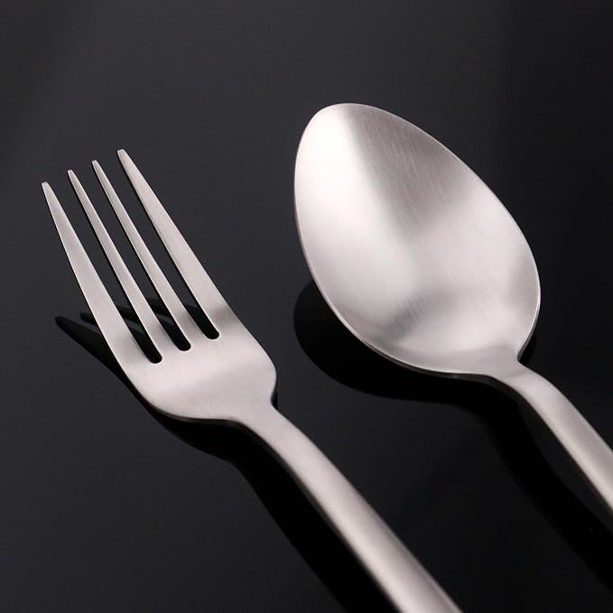 40 Piece Silverware Set, Flatware Set for 8, 18/10 Stainless Steel Cutlery Set Mirror Polished Modern Design Dishwasher Safe, Matte Silver