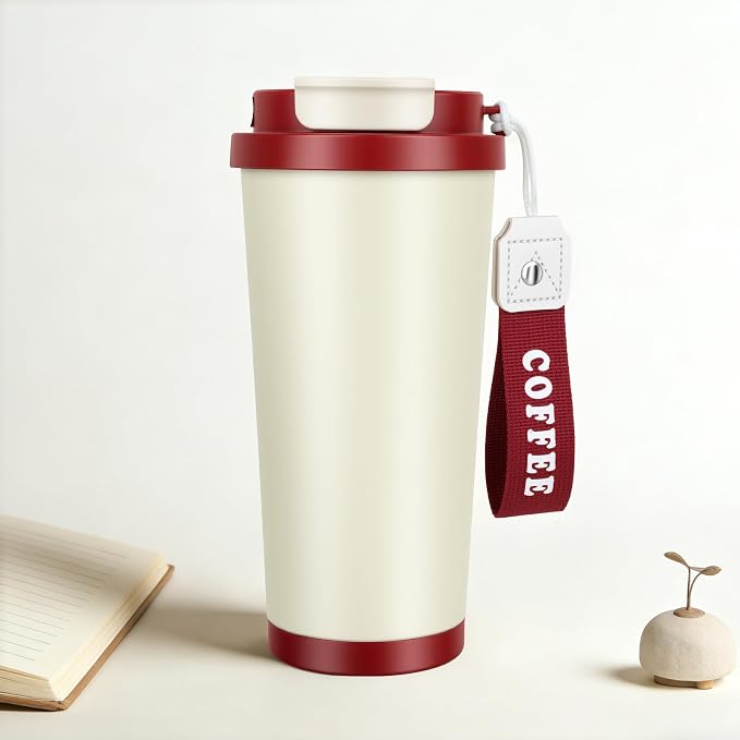 Stainless steel insulated Tumbler Portable leak-proof coffee mug 18oz sports water Bottle suitable for car cup holder BPA-free insulated water bottle for sports，school，travel，Red and White