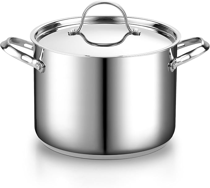 Cooks Standard Heavy Duty Stainless Steel Stock Pot - Large Deep Pot | 8 Quart Stainless Steel Stock Pot with Lid, Thick Bottom Deep Cookware for Pasta, Spaghetti, Canning & Family Meals