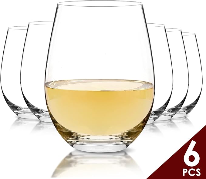 Chouggo Stemless Wine Glasses Set of 6, Hand Blown Premium Crystal Red Wine or White Wine Glass 18Oz - Hand Crafted by Artisans - Gifts for Women, Men, Wedding, Anniversary, Christmas, Birthday