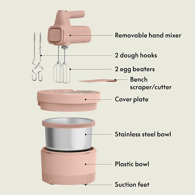 bella 3.5 Qt Hand & Stand Mixer, 2 in 1 Electric Mixer with Bowl, Blossom