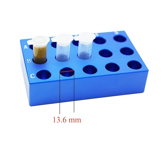 1 Pcs Aluminum Cooler Cooling Block PCR Test Tube Rack 15 Wells for 5mL | 13.6mm Hole Diameter for PCR/Microcentrifuge Tubes; Enzymes, RNA, Reagents, and Temp-sensitive Samples in Cold Prep (Blue)