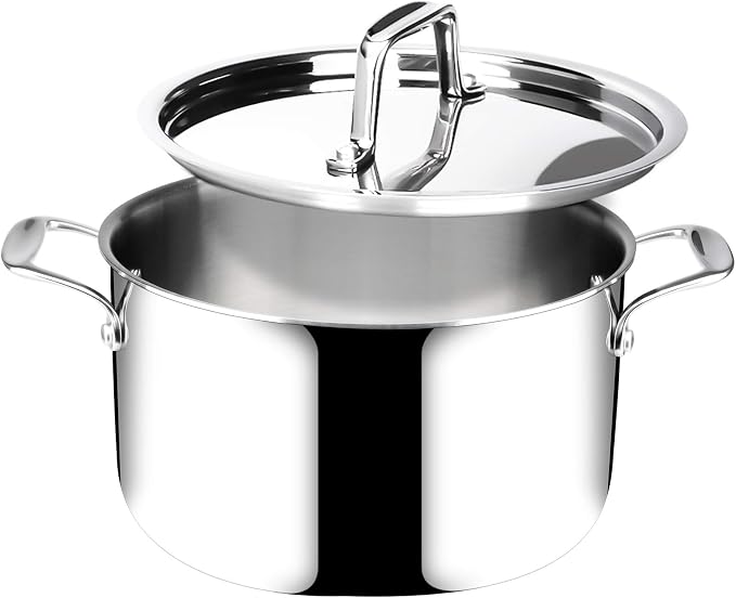 Duxtop Whole-Clad Tri-Ply Stainless Steel Stockpot with Lid, 6.5 Quart, Kitchen Induction Cookware | Whole Clad Cooking Pot for Soup and Stews, Large Capacity for Family Meal Preparation