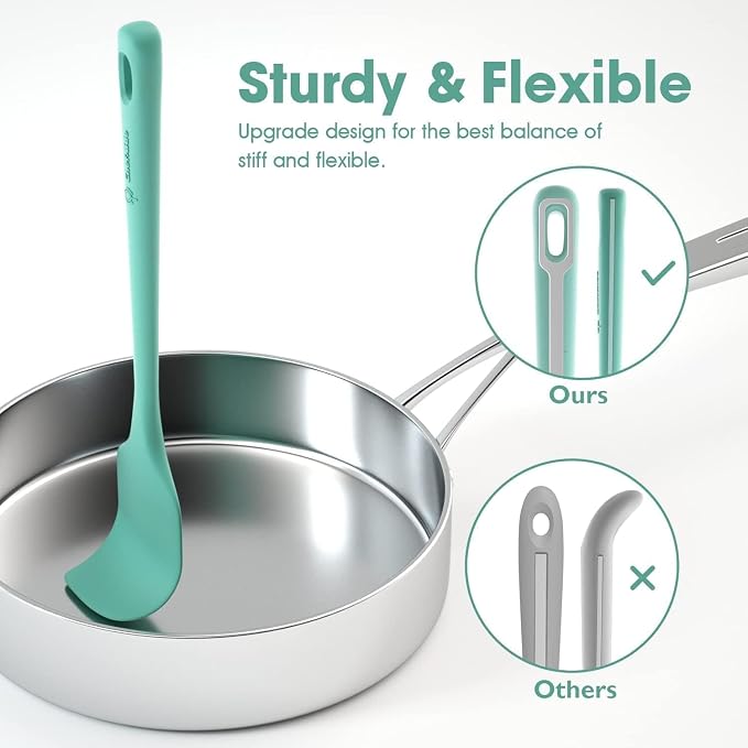 ChefAide 4 Pieces Silicone Spatula Set, Food Grade Rubber Spatula, Upgrade Strong Handle with Ergonomic Grip, Heat Resistant for Nonstick Cookware, Cooking