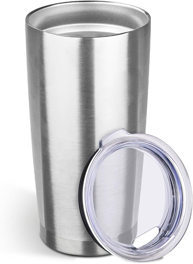 StarSpeed 20oz Stainless Steel Travel Coffee Tumbler,Silver | Travel Coffee Mug,Spill-proof Lid,Double Wall,BPA-free Travel Cups,Insulated Cup Fits Car Cupholders