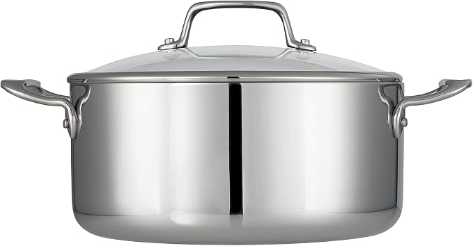 Tramontina Boston Tri-Ply Clad Stainless Steel 5-Quart Dutch Oven Pot | With Glass Lid, Induction-Ready, Dishwasher-Safe, NSF-Certified