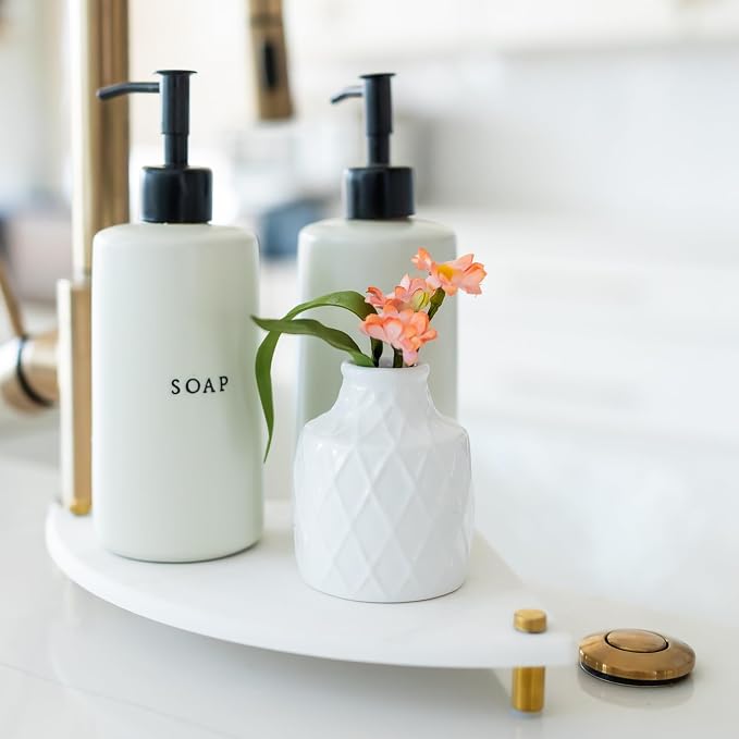 Fast Drying Stone Sink Caddy Made of Diatomaceous Earth | Water Absorbing Stone Tray for Bathroom | Instant Dry Sponge Holder for Kitchen Sink New Longer Size (Marble print on Corner tray)