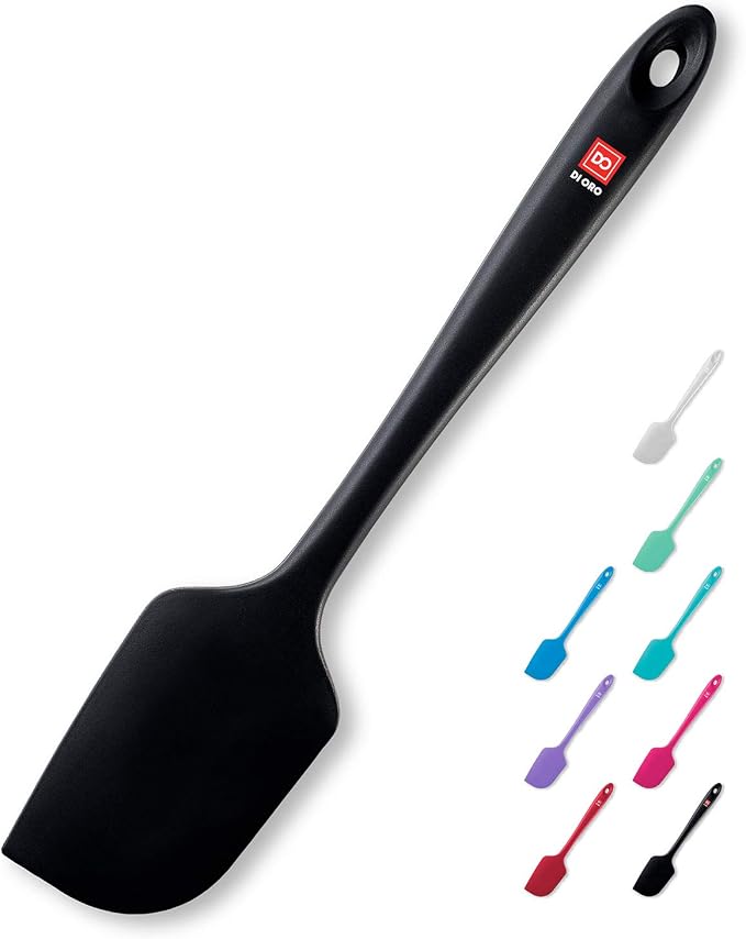 DI ORO Large Silicone Spatula - 600F Heat Resistant, Black | Rubber scraper for baking, mixing, and frosting; Won't scratch nonstick pots and pans; BPA-free and dishwasher safe