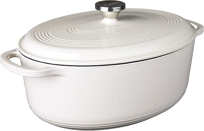 Lodge Oval Dutch Oven - Enameled Cast Iron Oval Dutch Oven with Lid - Family Size Cooking Pot with Dual Handles for Sourdough Bread Baking & Everyday Cooking - 7 Quart - Oyster White
