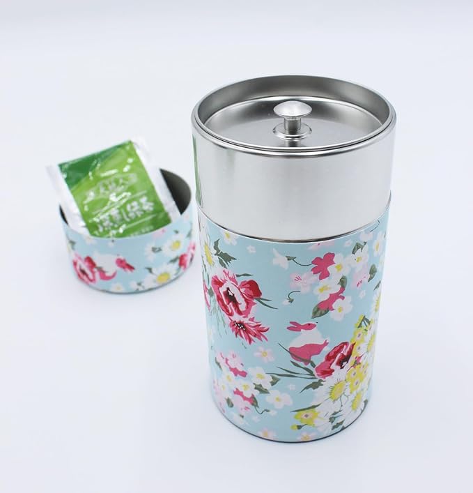 Japanese Pokkan Coffee Spice Tea Tin Canister Washi Paper Storage with Lid 7.05 oz Capacity (Usagi)