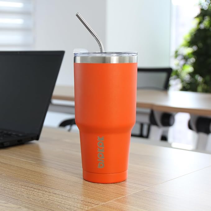 BJPKPK 30 oz Tumbler with Lid and Straw, Insulated Stainless Steel Cup | Double Wall Vacuum, BPA Free, Leak Proof, Keeps Hot/Cold, Travel & Beach Ready, Car Holder Fit, Brick Red