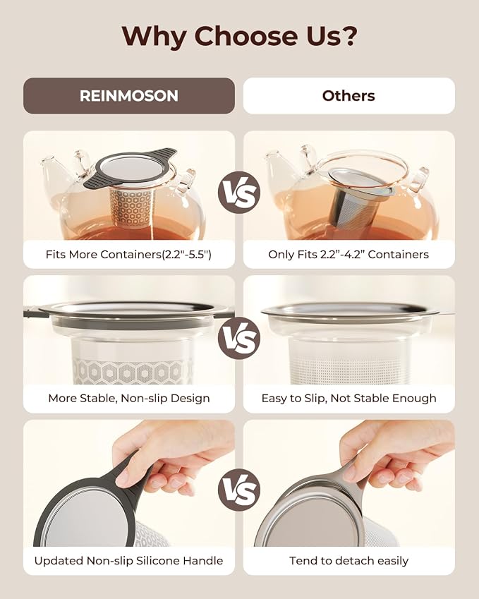 2 PCS 304 Stainless Steel Tea Infuser for Loose Leaf Tea Steeper | Extra Fine Mesh Large Tea Strainers & Filters with Food Grade Silicone, Tea Diffusers for Loose Tea, Cup, Mug, Teapot