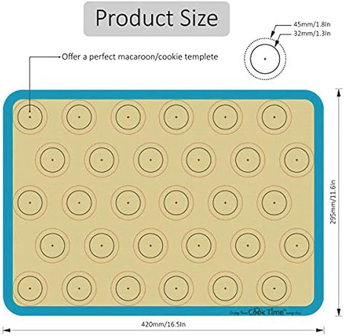 Macaron Silicone Baking Mat - 2 Non Stick Silicon Macaroon Baking Sheet | Cookie Liner(BPA Free/Reusable/Half Sheet),Perfect Cooking Kit for Macarons,Pastry,Cake and Bread Making (Blue)