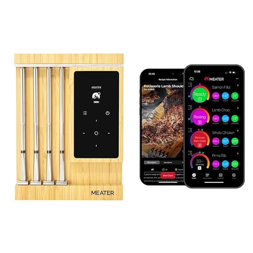 MEATER Pro XL WiFi & Bluetooth Meat Thermometer, 4-Probe, 1000°F, Accurate | Bluetooth & WiFi, 1000°F heat resistance, certified accuracy. For BBQ, oven, grill, smoker, air fryer, sous vide, deep fryer.