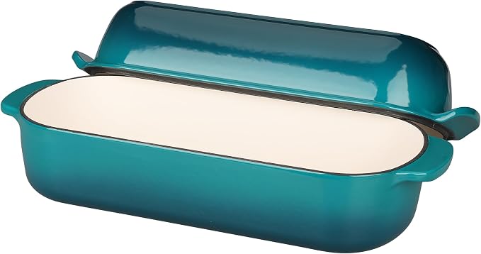 EDGING CASTING Enameled Cast Iron Loaf Pan with Lid, Bread pan, Dutch Oven Bread pan for Homemade Sourdough Bread Baking, 12.5x5.5 inch, 5qt, Darkcyan