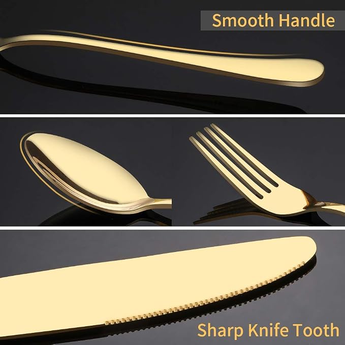 Aisoso Gold Silverware Set, 20-Piece Flatware Set Service for 4 | Stainless Steel Cutlery Set, Include Knife Fork Spoon, Stylish Mirror Finish,Great for Home Kitchen Restaurant