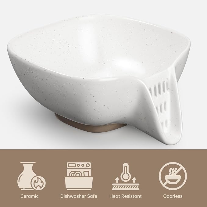 NiHome Ceramic Food Strainer with Integrated Drain Spout, Large Capacity Colander for Vegetables, Fruits, Pasta & More, Heat-Resistant, Crack-Proof, Easy to Clean, Dishwasher-Safe (Speckled White)