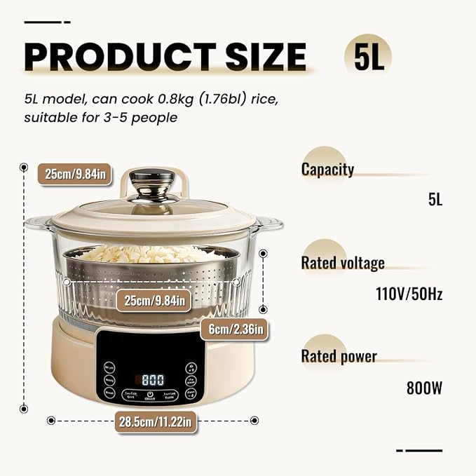 Low Carb Rice Cooker, Multifunction Smart Rice Cooker | Transparent and Visible food Steamer with Auto Lift Filter Basket