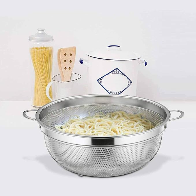 TeamFar Colander, 3qt Stainless Steel Micro-Perforated Colander Strainer | Metal Food Strainer for Draining/Washing/Rinsing Pasta Vegetables Fruits, Healthy, Sturdy & Dishwasher Safe
