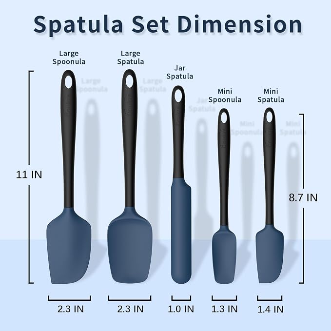 Coukre Silicone Spatula Set of 5,High Temperature Resistant, Food Grade Silicone, Dishwasher Safe, for Baking, Cooking (Dark Blue Black)