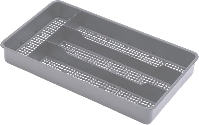 Dial Industries Small Utensil Silverware Kitchen Drawer Organizer, Grey | Keeps forks, spoons and flatware neatly separated, Compact fit for shallow drawers, Great for RVs, campers or everyday use