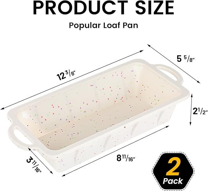 Vinino 2 Pack XLarge Nonstick Silicone Loaf Pans 12.5 x 5.5'' for Baking | Extra-Large Pans for Make-Ahead Loaves, Paired Desserts, Freezer Meals & Neat Storage Of Neutral Style Bakeware Sets