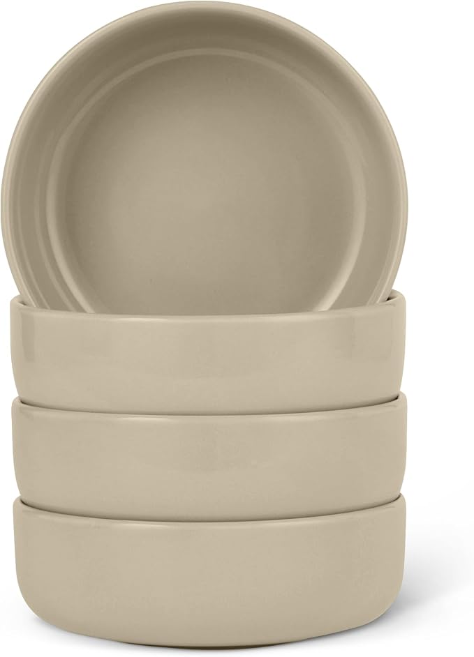 Amazon Basics Glazed Stoneware Bowls, 4-Piece Set, Microwave and Dishwasher-Safe, 5.5 in., Linen Gray