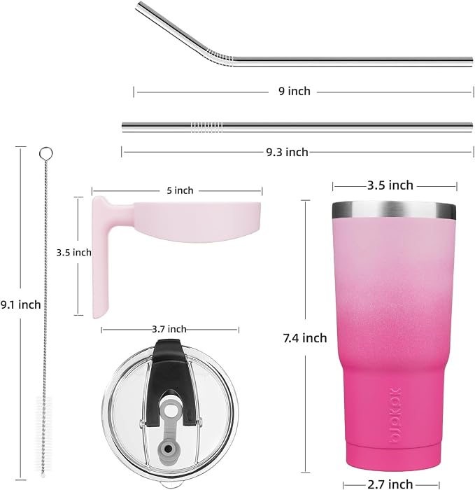 BJPKPK 20 oz Tumbler with Handle & Straw, Insulated Stainless Steel Mug | Double Wall Vacuum, Keeps Hot/Cold, Thermal Cup, BPA Free, Dishwasher Safe, Cupholder Fit, Coffee & Travel, Cherry Blossom