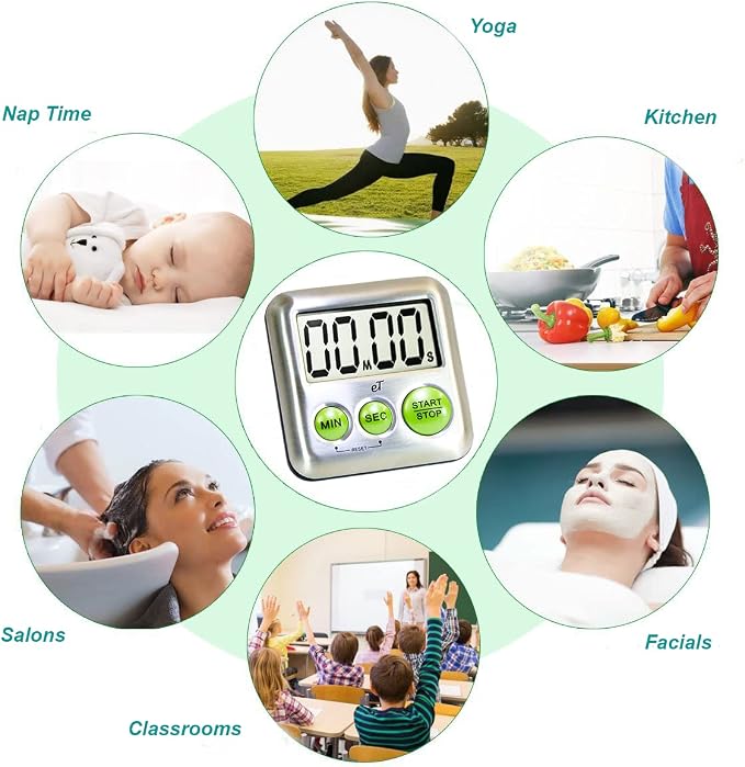 Elegant Digital Kitchen Timer Stainless Steel - Loud Alarm - Model Lime