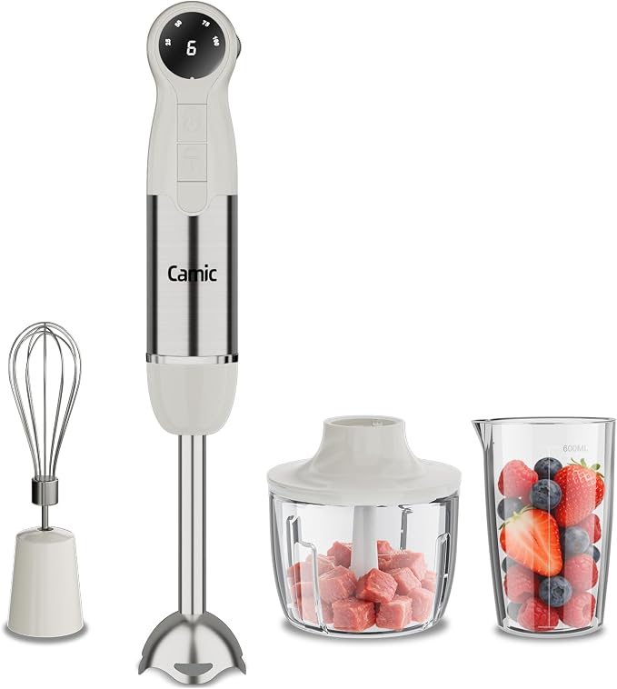 Cordless Immersion Blender Hand Blenders Set,Variable Speed 4 in 1 Stick Emulsifier with Chopper and Whisk for Soup, Baby Food and Smoothies (White)