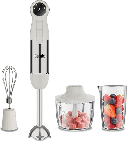 Cordless Immersion Blender Hand Blenders Set,Variable Speed 4 in 1 Stick Emulsifier with Chopper and Whisk for Soup, Baby Food and Smoothies (White)