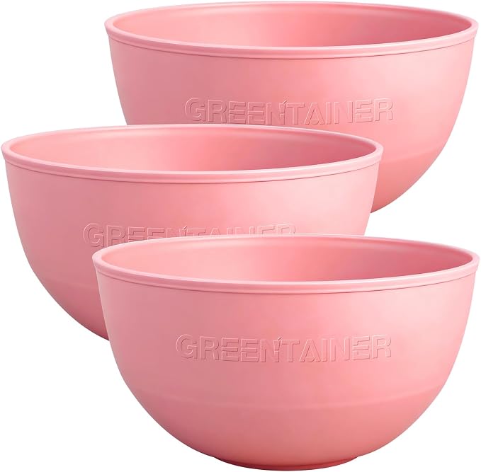 Greentainer 3 Pack Large Plastic Bowls, 135oz Plastic Salad Bowls - Reusable Serving Bowls for Party, Picnic, Entertaining, Kitchen & Outdoor, Microwave & Dishwasher Safe (Pink)