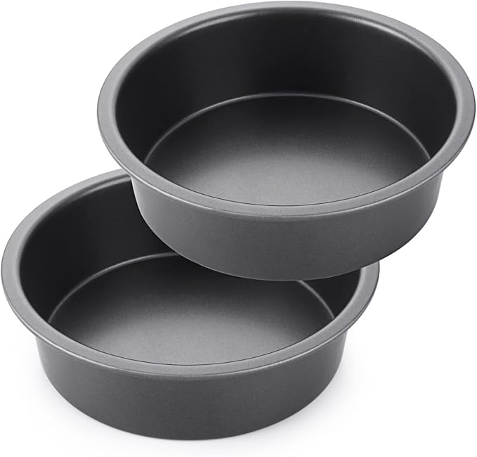 Round Cake Pan Set for Baking, 8 Inch, Nonstick Deeper Circle Cake Pans with Wider Grips, 2 Pieces Layer Cake Tin, Cheesecake Mold, Huty Duty, Dishwasher Safe - Grey