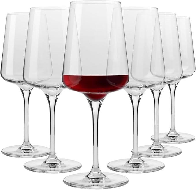 KROSNO Red Wine Glasses Set of 6, 16.9 oz, Infinity Collection | Wine Tumbler with Stem, Lead-Free Crystal Glassware, Drinking Glasses, Elegant Cups, Home & Restaurant, Dishwasher Safe