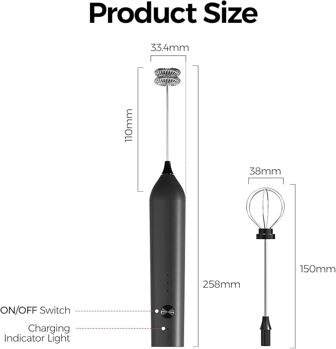 YARRAMATE Rechargeable Milk Frother, Electric Drink Mixer | Frother Wand with 2 Stainless Steel Whisks, Handheld Drink Mixer for Latte, Cappuccino, Matcha, Coffee and Protein Drinks