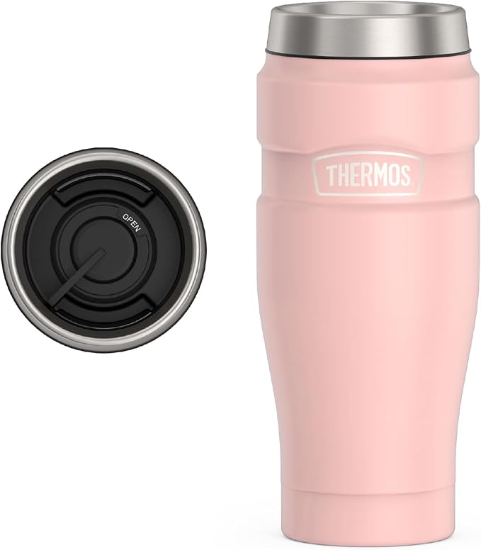 THERMOS Stainless King Stainless Steel Tumbler, 16oz, Matte Pink | Vacuum-Insulated Coffee Tumbler for Hot & Cold Drinks, For Commuting & Traveling