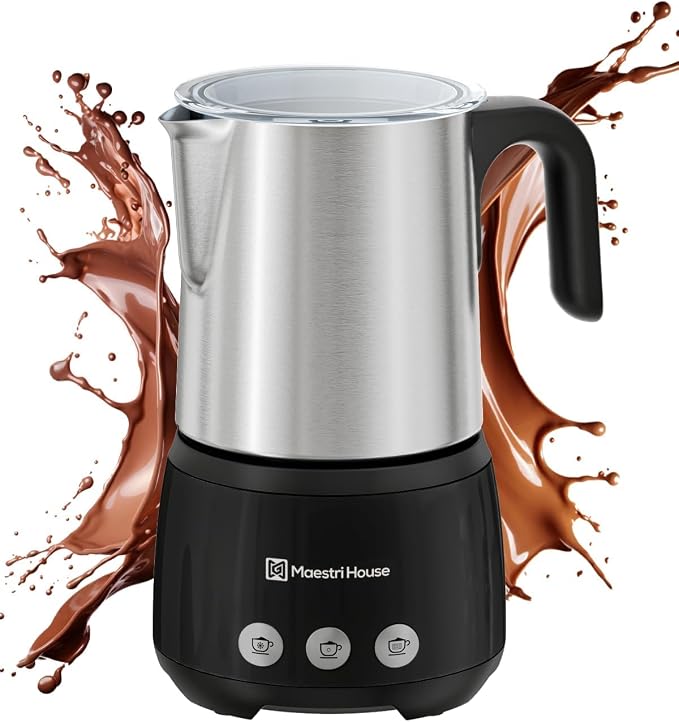 Maestri House 16.9OZDualFro 400 Electric Milk Steamer and Frother | 4-in-1 600W Smart Touch Control Hot and Cold Foam Maker, Memory Function for Latte, Cappuccinos, Milk, Chocolate Milk