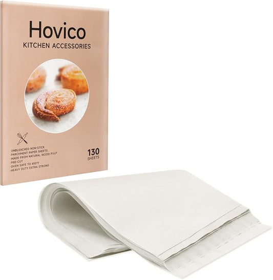 Hovico 130PCS Parchment Paper Baking Sheets, 9x13 Inch, Precut Non-Stick Parchment Paper for Quarter Sheet Pans Liners, Baking Cookies, Bread, Meat, Pizza, Toaster Oven