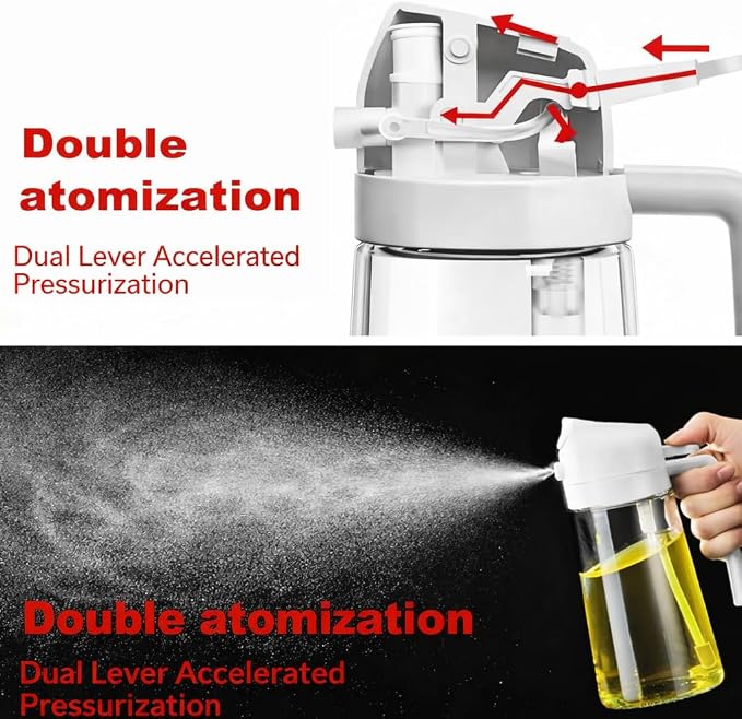 16oz/470ml Glass Olive Oil Sprayer for Cooking, 2 in 1 Oil Dispenser for Kitchen Gadgets, Food Grade Premium Spray Bottle with Portion Control for Salad, Frying, BBQ