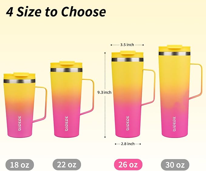 BJPKPK 26oz Insulated Tumbler with Handle, Lid & Straw, Stainless Steel | Double Wall Vacuum Insulated Coffee Travel Mug - Keeps Cold & Hot, BPA Free, Cupholder Fit for Office, Gym & Travel