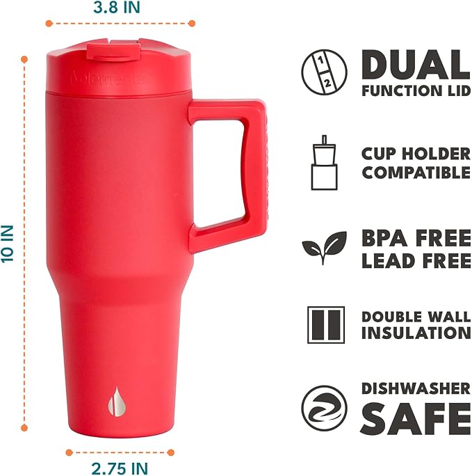 Elemental 100% Leak Proof 32oz Tumbler with Handle & Straw Travel Mug | Stainless Steel Double Wall Insulated Tumbler for Hot and Cold Beverages with Sip & Straw Lid