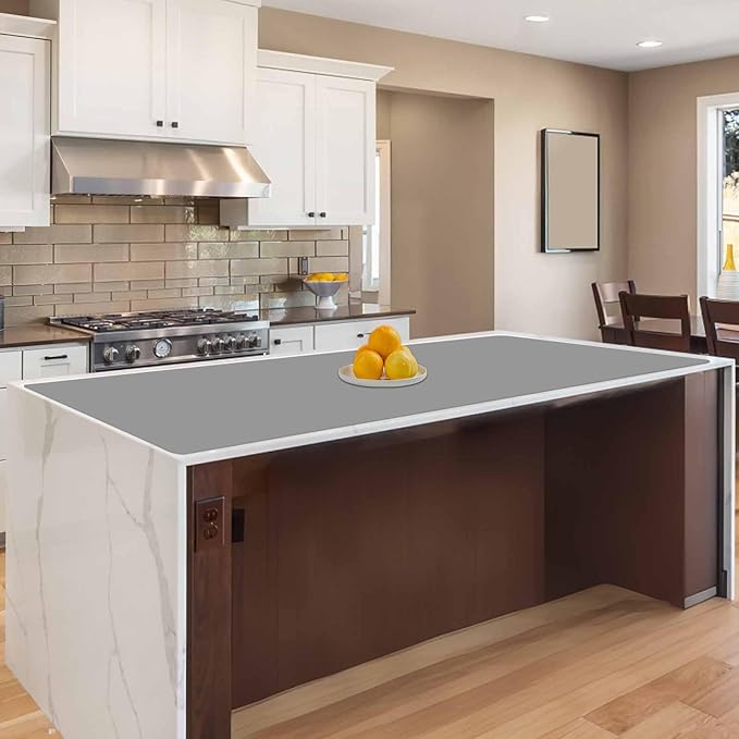 47.2"x23.6"(120cmx60cm) Large Silicone Mat for Kitchen Counter, Non-Slip Heat Resistant Countertop Protector, Waterproof Multipurpose Mat for Kitchen Island, Light Gray
