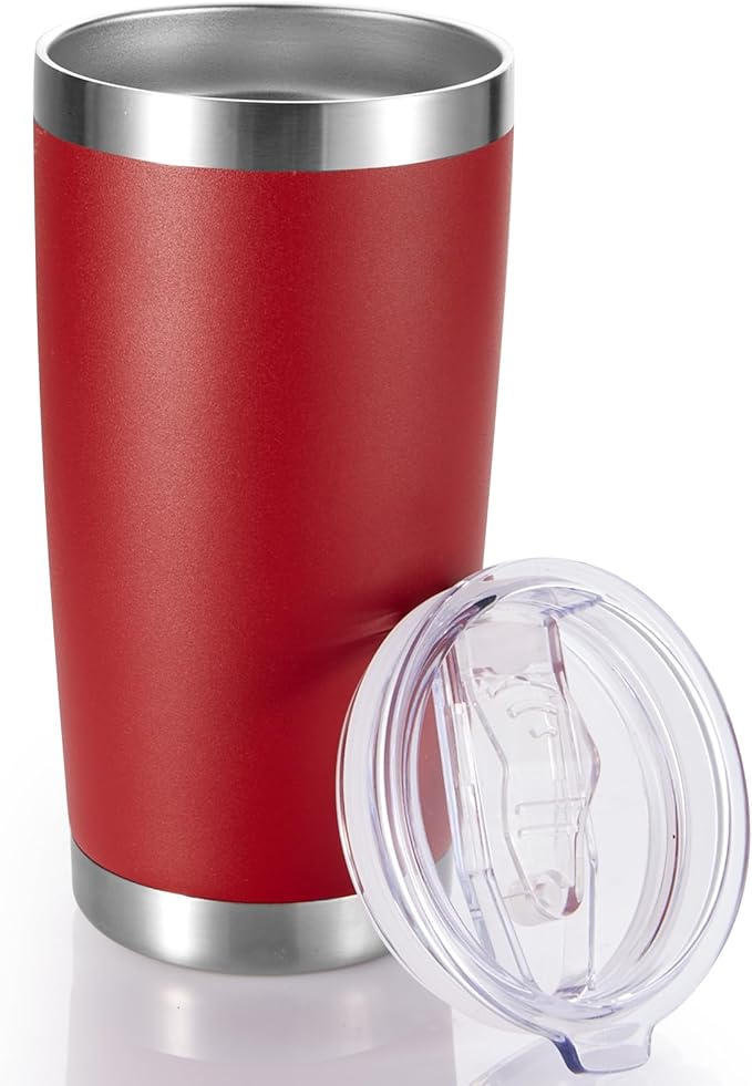 20 oz Tumblers Stainless Steel Tumbler with Lid, 1 Pack | Wine Red, 20oz Insulated Coffee Mug, Double Wall Vacuum, Powder Coated Cup, for Hot and Cold Drinks