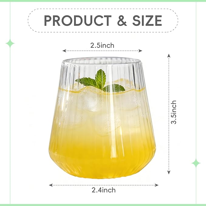 N9R 40PCS Plastic Wine Glasses Disposable,14 oz Cocktail & Spritz Glasses | Clear Stemless Champagne/Whiskey/Drinking Cups, Elegant Origami Ripple, Shatterproof, for Parties, Weddings, Pool and Bar