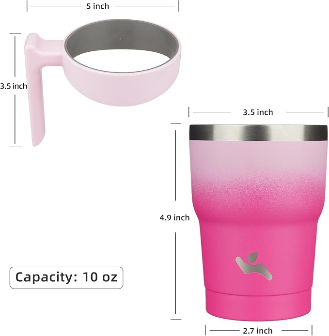 Konokyo 10 oz Tumbler with Handle and Straw, Insulated Travel Mug | Cherry; BPA-free, leak-proof tumbler with 2 lids, 2 straws, cup holder fit for coffee, office, travel & daily use