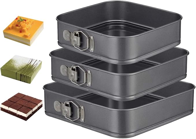 Springform Pan Set, 9.5/10/11Inch Square cake pans with Removable Bottom
