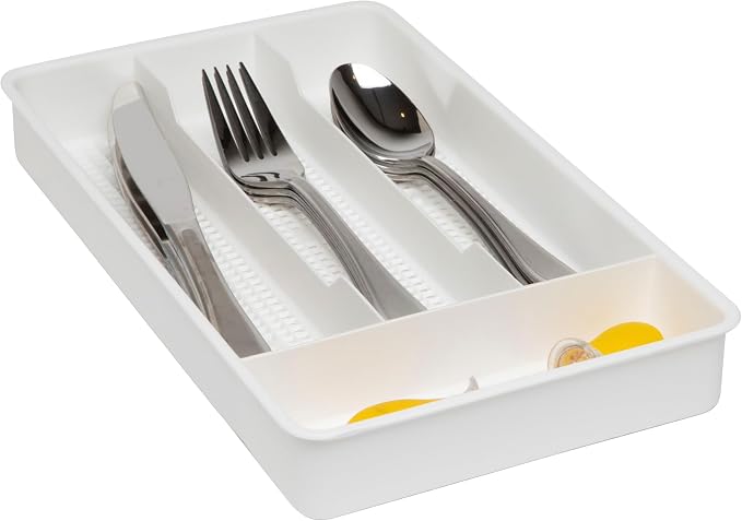 Dial Industries Small Utensil Silverware Kitchen Drawer Organizer, White | Keeps forks, spoons and flatware neatly separated, Compact fit for shallow drawers, Great for RVs, campers or everyday use