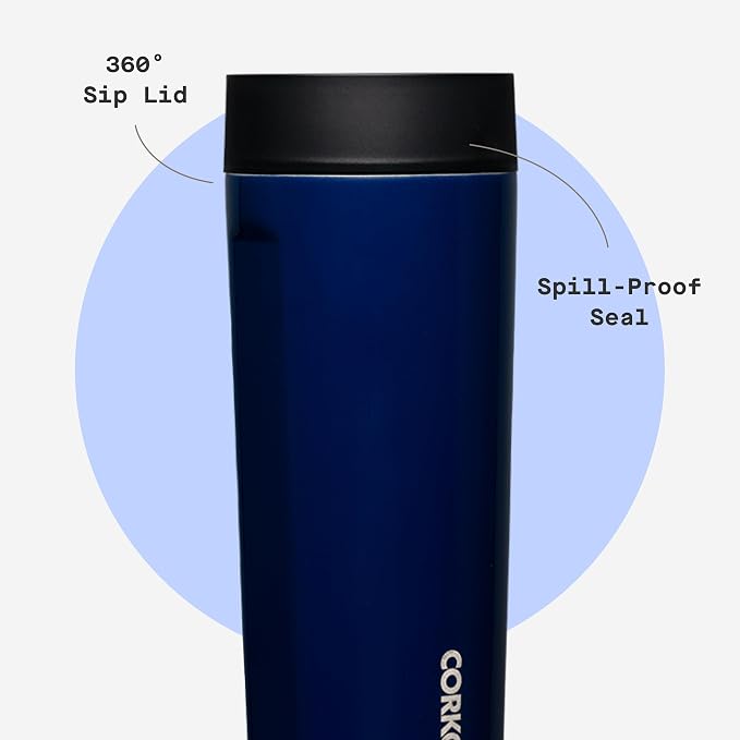 Corkcicle Commuter Cup Travel Mug - Insulated Coffee Mug with Lid - Keeps Drinks Cold 18 Hours - 360° Spill-Proof Sip Lid - Holiday Gift - Great for Gifting Warmth - 17 oz - Midnight Navy