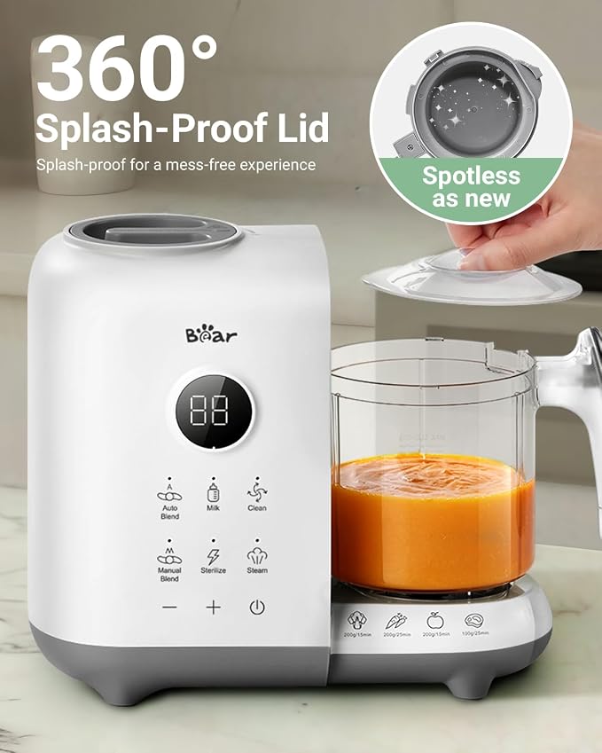 Bear Baby Food Maker Steamer&Blender with Dual-Layer Steam Baskets, 18.5oz | OneStep Baby Food Processor Puree Maker Grinder Mills Bottle Warmer, Sterili-zing for Healthy Homemade Baby Puree, BPA-Free
